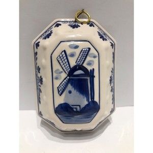 Vintage Delft Hand Painted Windmill Wall Art Hanging Decor 5"x 3.5" Food Mold